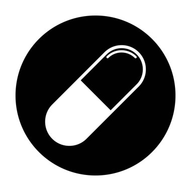 İlaç hapı yassı kapsül ikonu. Beyaz arkaplanda vektör işareti izole edildi. Eczane çizimi .