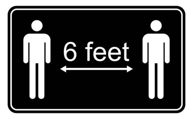 Sosyal uzaklık simgesi vektörü beyaz arkaplanda izole edildi. İnsan işaretli Covid-19 alarmı, vektör illüstrasyonu .