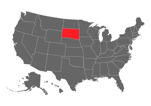 Peta South Dakota Vector Ilustrasi Rinci Yang Tinggi Negara Amerika - Stok Vektor