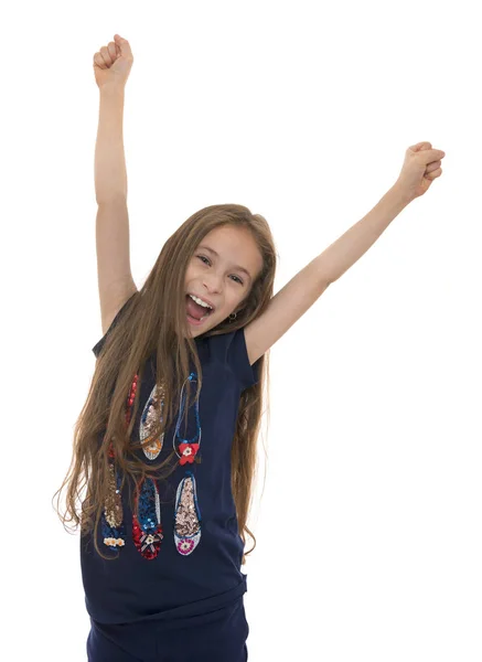 Happy Young Girl with Arms Up — Stock Photo, Image