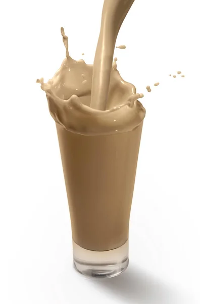 Plons in een glas van chocolade milkshake — Stockfoto