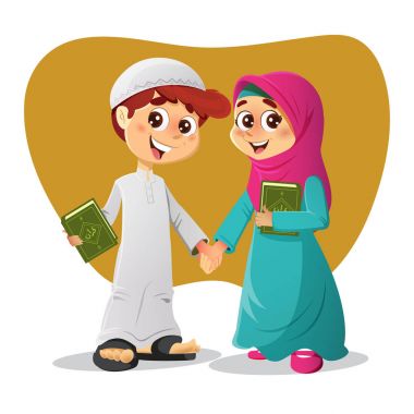 Müslüman erkek ve kız Kutsal Kur'an kitap ile
