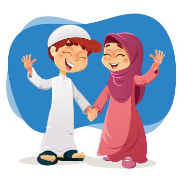 Muslim Boy and Girl Expressing Happiness clipart