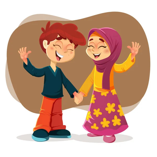 Menino e menina muçulmanos felizes — Vetor de Stock