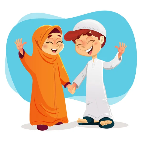 Joven feliz musulmán chico y chica — Vector de stock