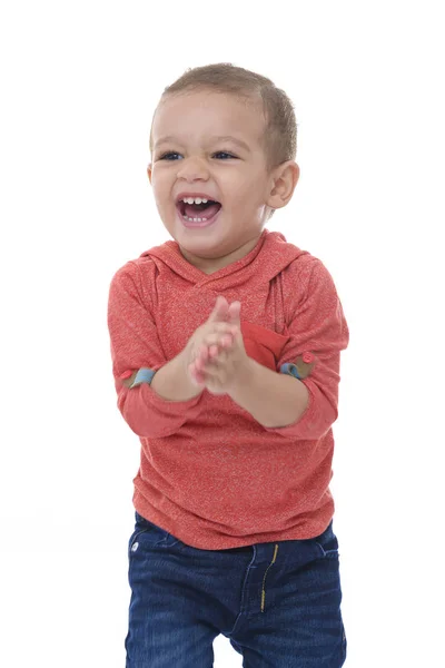 Jovem Criança Feliz Rindo Alto Branco — Fotografia de Stock