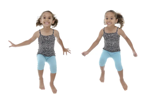 Meerdere Poses van gelukkig meisje springen — Stockfoto