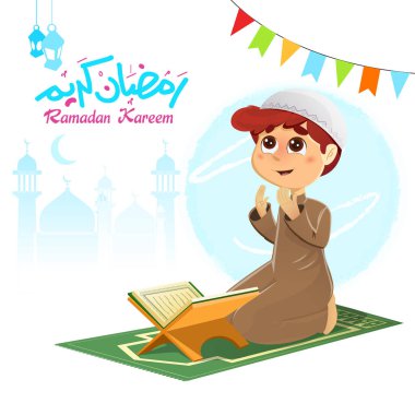 Young Muslim Boy Praying for Allah clipart