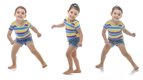 Junges Verspieltes Fröhliches Mädchen Tanzt Isoliert Auf Weißem Hintergrund — Stockfoto