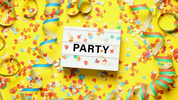 Вечірка святкування квартира лежала з конфетті — стокове фото