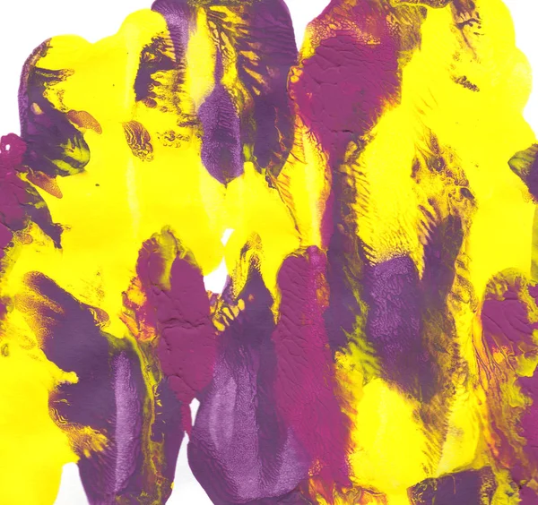 Abstracte klodder gele, paarse en magenta verf — Stockfoto