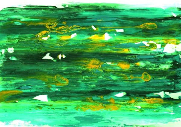 Tons de tinta acrílica verde manchada em papel branco — Fotografia de Stock