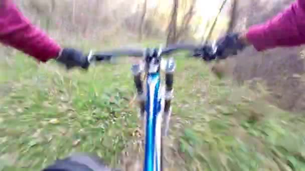 Utsikt Över Berget Rider Cykel Hösten — Stockvideo