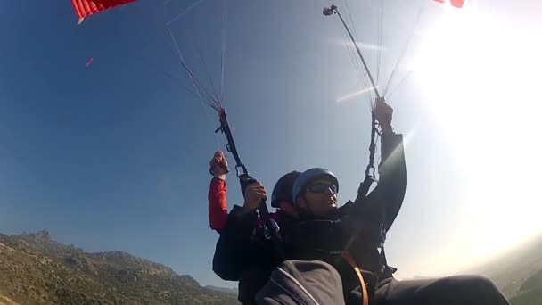 Prilep Macedonia Circa Feb 2017 Tandem Paragliding Mountains Daytime — Stock Video