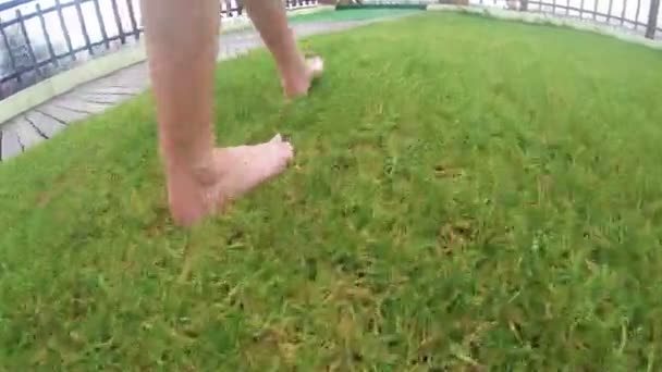 Plan Suivi Des Pieds Marchant Par Herbe Piscine Spa Uhd — Video