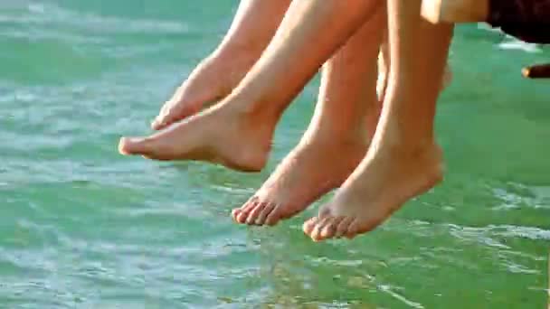 Female Friends Playing Feet Water — Stock Video