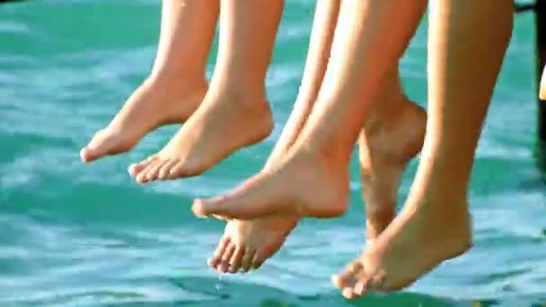 Family Feet Playing Water — Stock Video