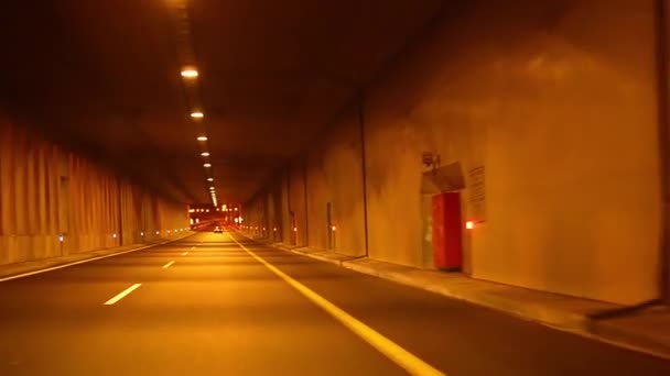 Car Driving Tunnel Nighttime — Stock Video