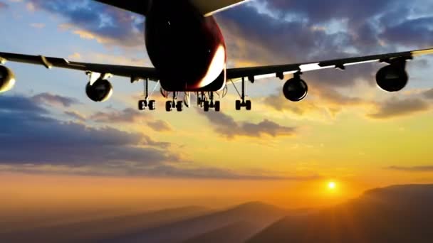 夕日を背景に離陸する航空機 — ストック動画