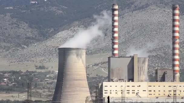 Centrale Thermique Charbon Avec Cheminée Pollution Atmosphérique Par Smog — Video