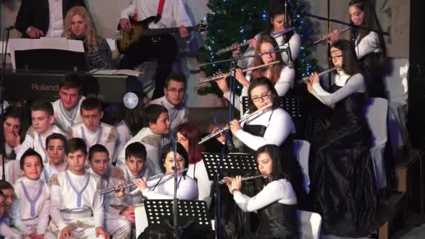 Makedonya Koçani Aralık 2014 Orkestra Şefi Yeni Yıl Konseri Müzisyenler — Stok video