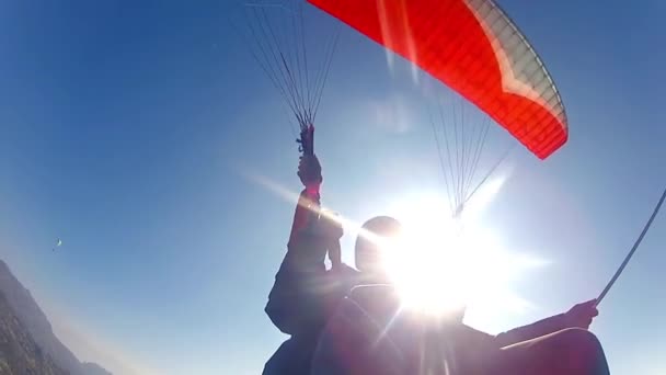 Prilep Macedonia Circa Feb 2017 Tandem Paragliding Mountains Daytime — Stock Video