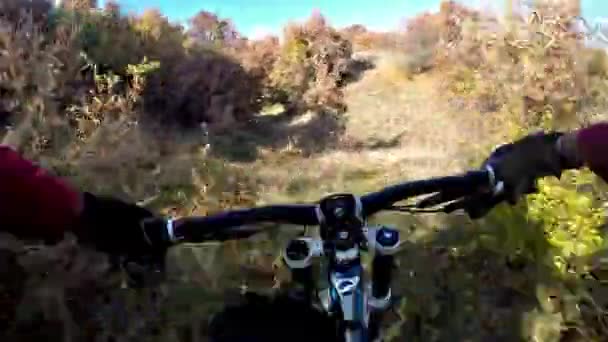 View Mountain Riding Bike Autumn — Stock Video