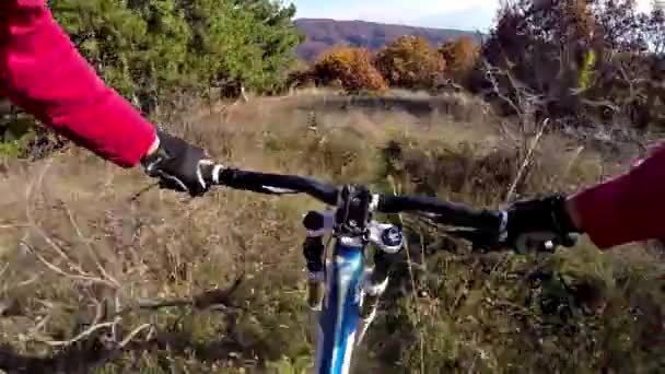 Macedonië Skopje December 2016 Extreme Mountainbike Rijden Herfst — Stockvideo