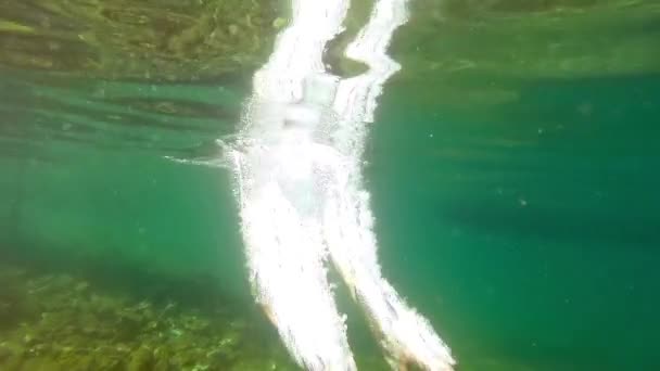 Slow Motion Bubles Jeune Femme Sautant Dans Océan Fait Des — Video