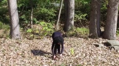 ağır çekim altın atma kadının sonbahar parkta bırakır  