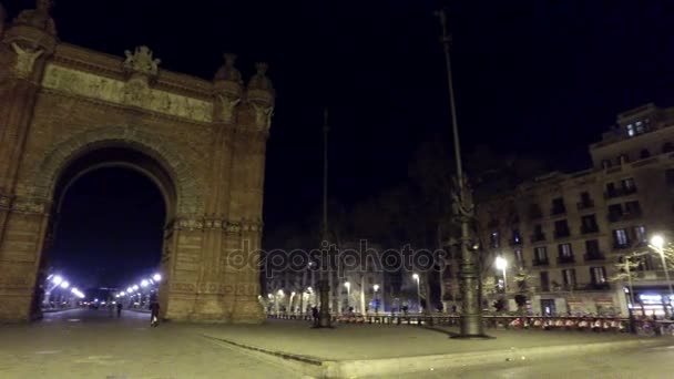 Vista Notturna Dell Arco Trionfo Barcellona — Video Stock