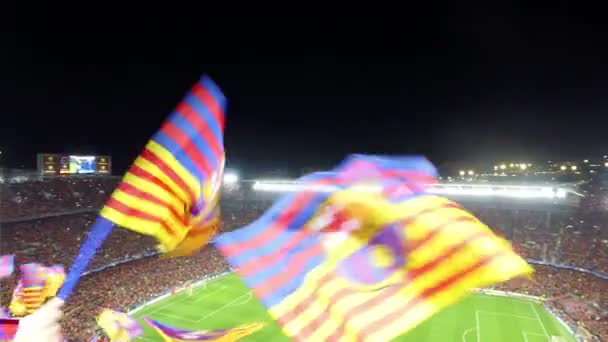 Widok Stadion Camp Nou Meczu Piłki Nożnej Pomiędzy Barcelona Paris — Wideo stockowe
