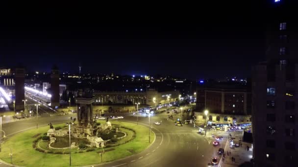 Gece Görünümü Trafik Placa Espana Barcelona Spanya — Stok video