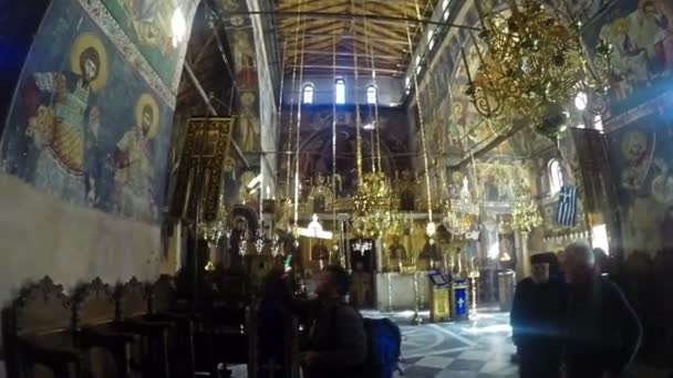 Innenraum Der Kirche Von Protatou Ältester Tempel Auf Dem Berg — Stockvideo