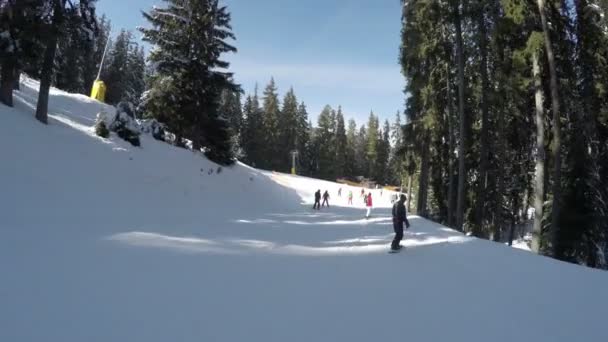 坂を下ってスキーヤー ハメ撮り — ストック動画