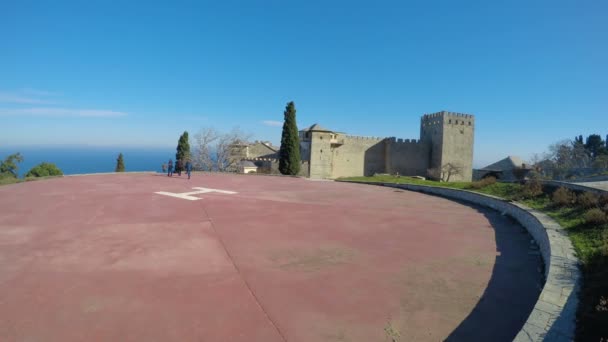 Veduta Panoramica Del Complesso Monastico Sul Monte Athos Grecia — Video Stock