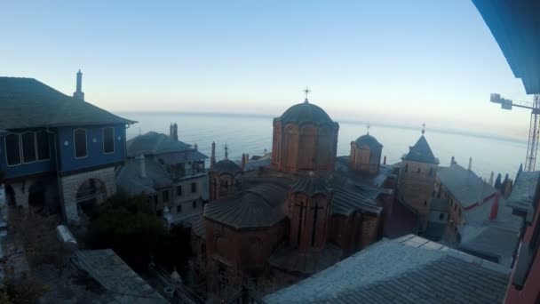 Blick Auf Einen Teil Des Klosters Auf Dem Berg Athos — Stockvideo