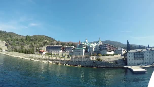 Vue Monastère Orthodoxe Pantaleon Près Mont Athos — Video