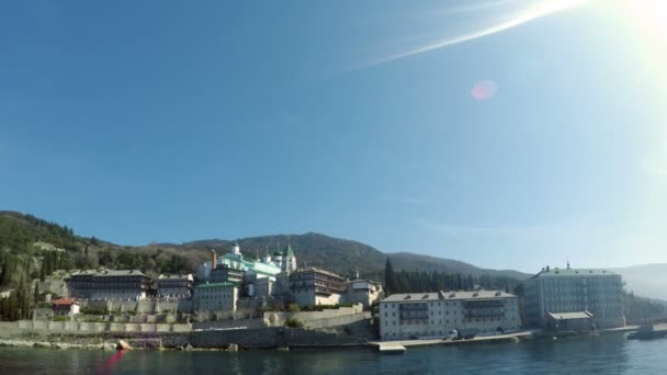 Visa Från Havet Halvön Holly Berget Athos Grekland — Stockvideo