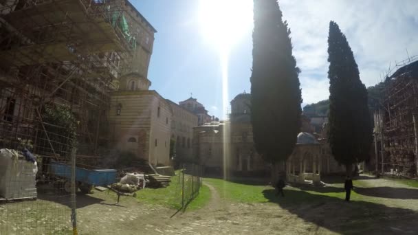 Manastır Üzerinde Kutsal Mount Athos Yunanistan Karmaşık Parçası — Stok video