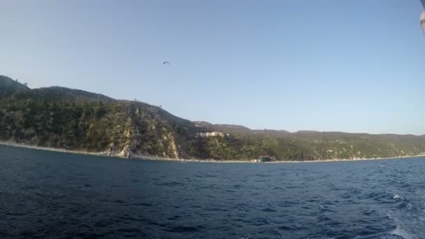 Blick Vom Meer Auf Die Halbinsel Stechpalme Athos Griechenland — Stockvideo