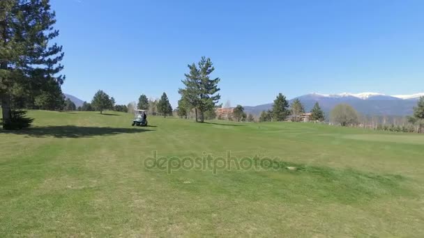 ゴルフ車に乗ってゴルフ場の人々 — ストック動画