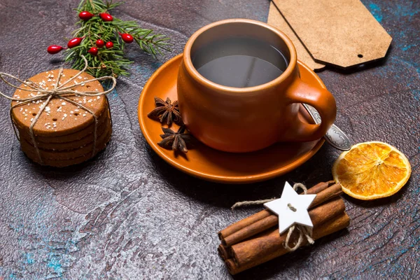 Natal composição feriados, xícara de café pela manhã — Fotografia de Stock