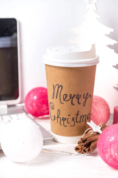 Xícara de café de Natal no escritório, Casar com Natal — Fotografia de Stock
