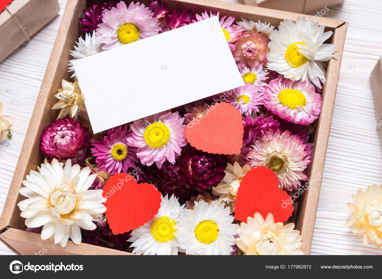 Valentine Day Gift Flowers Name Card And Boxes On Wooden Background Stock Photo Image By C Yumis 177962872