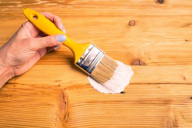 «Ana sayfa» görünümü kadın el boyama ahşap duvar