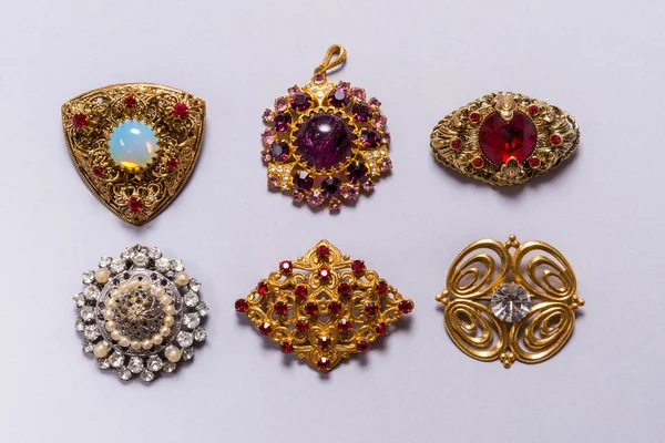 Set on vintage jewelry, brooches