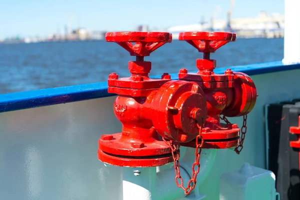 Red fireplugs on the ship — Stock Photo, Image