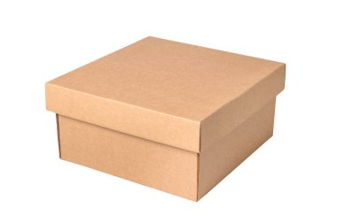 Kapaklı kahverengi karton hediye kutusu, izole.