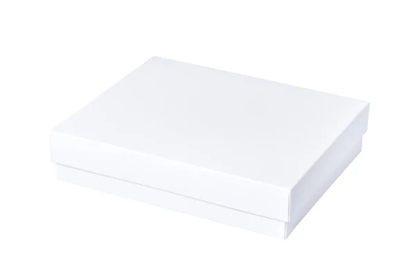 Fehér kartondoboz borítóval, elszigetelt — Stock Fotó